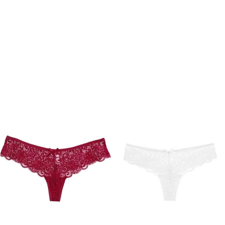 Wijhcboe 2 Pack Women Womens Bikini Lot Lace Sexy T Pants Silk Thong plus Size Low Waist Panties Thong Cotton Thongs for Women Pack Size 9 Hiking Underwear Women Boy Shorts Pads Underwear for W
