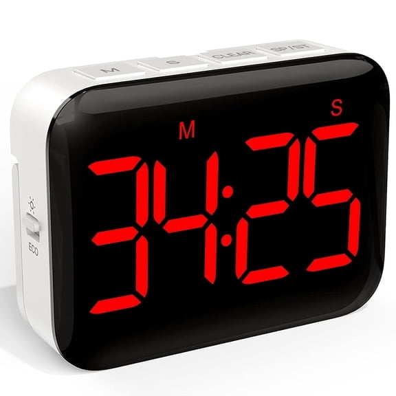 Magnetic Kitchen Timer for Cooking with Count Up Countdown, Digital Timer Battery Powered with Large Display, 2 Brightness and Volume Levels for Classroom, Teacher, Kids (Red)