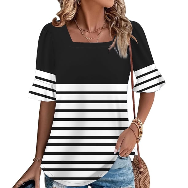 mfyjkho Tops Para Mujer, Blusas De Verano Con Cuello Redondo Y Manga Corta Estampadas Para Mujer Tops Y Blusas Para Mujer S