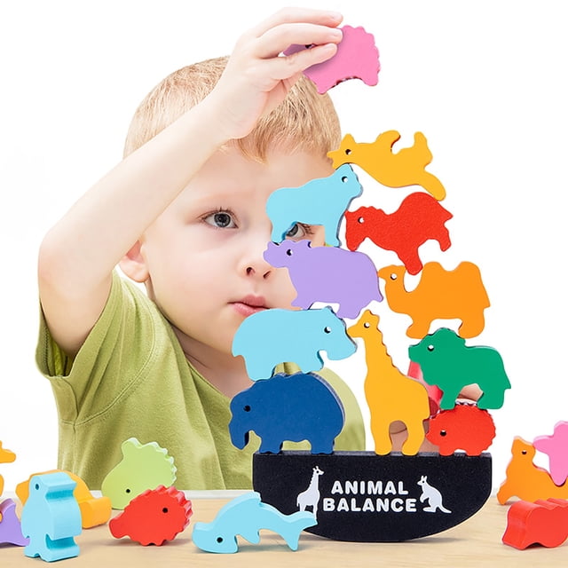 Xihbxyly Paletas No Reclamadas Juego de Rompecabezas de Entrenamiento de Equilibrio con Animales de Madera, Juguete Educativo Preescolar