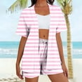 thumbnail image 5 of Htigea Women's Striped Outfit Sets Short Sleeve Open Front Cardigan Top and Shorts Two Piece Casual Home Loungewear for Summer Pink XL, 5 of 6