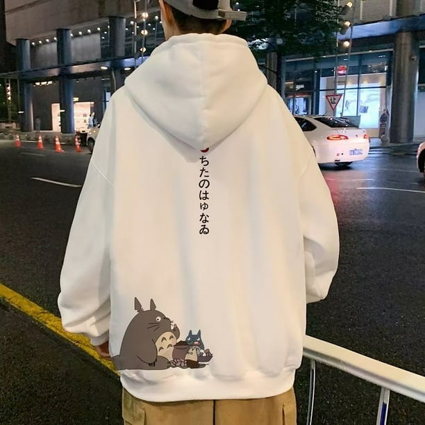 M-3XL Estilo Coreano Unisex Sudadera Con Capucha De Gran Tamaño Lindo Totoro Impresión Hombres Moda Manga Larga Talla Grande Invierno Suéter Negro Gris Verdepangjing