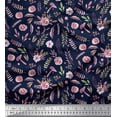thumbnail image 1 of Soimoi Blue polyester Crepe Fabric Pecan Leaves & Rose Floral Print Sewing Fabric Yard 42 Inch Wide, 1 of 3