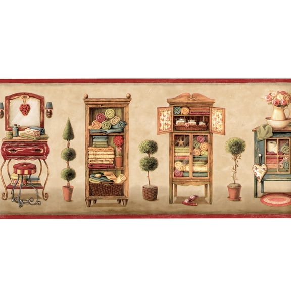 Trimz Country Old Fashioned Vanities Kitchen & Bath Wallpaper Border, Pre-pasted, 15' L x 8" W