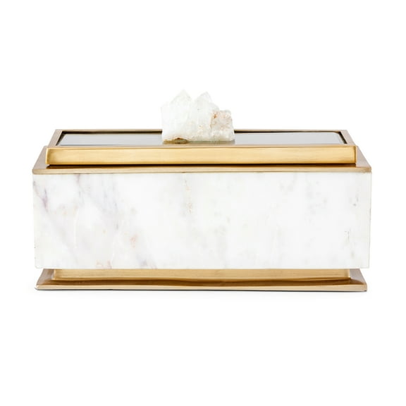 CC Home Furnishings Rectangular Marble Box with Lid - 14" - White