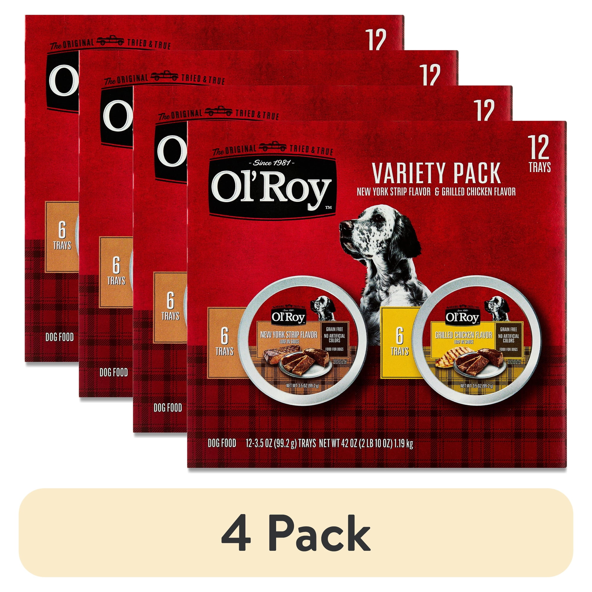 (4 pack) Ol' Roy Grain-Free Wet Dog Food Variety Pack, New York Strip & Grilled Chicken, 3.5 oz Cups, 12 Pack