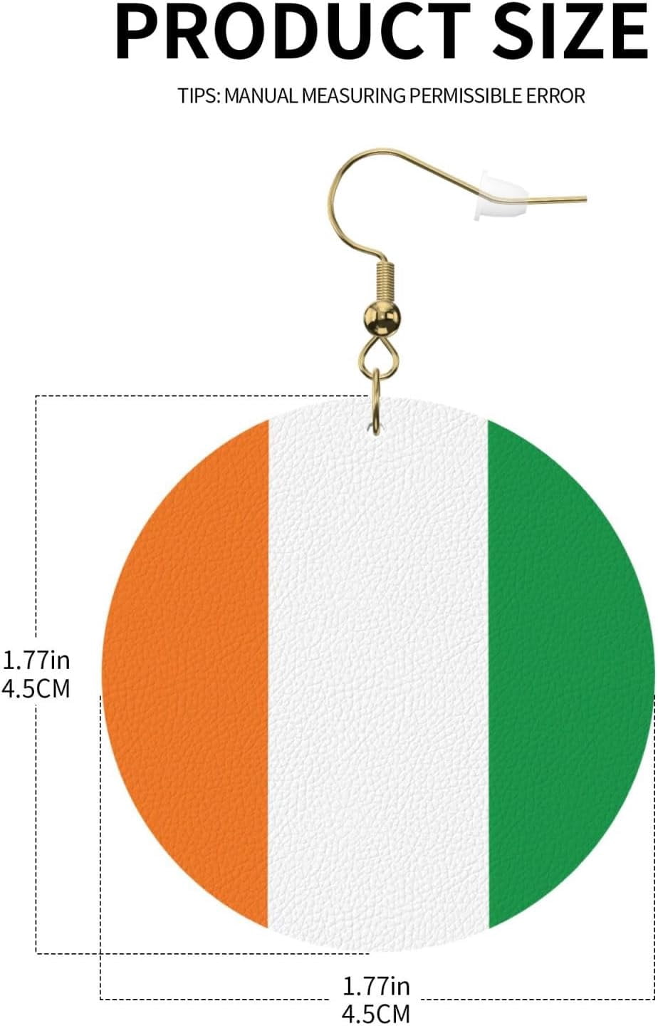 Flag Quality of Ivory CoastWhite Women's Round Leather Earrings, 925 Silver Plated Hook, Holiday Accessories[v145]