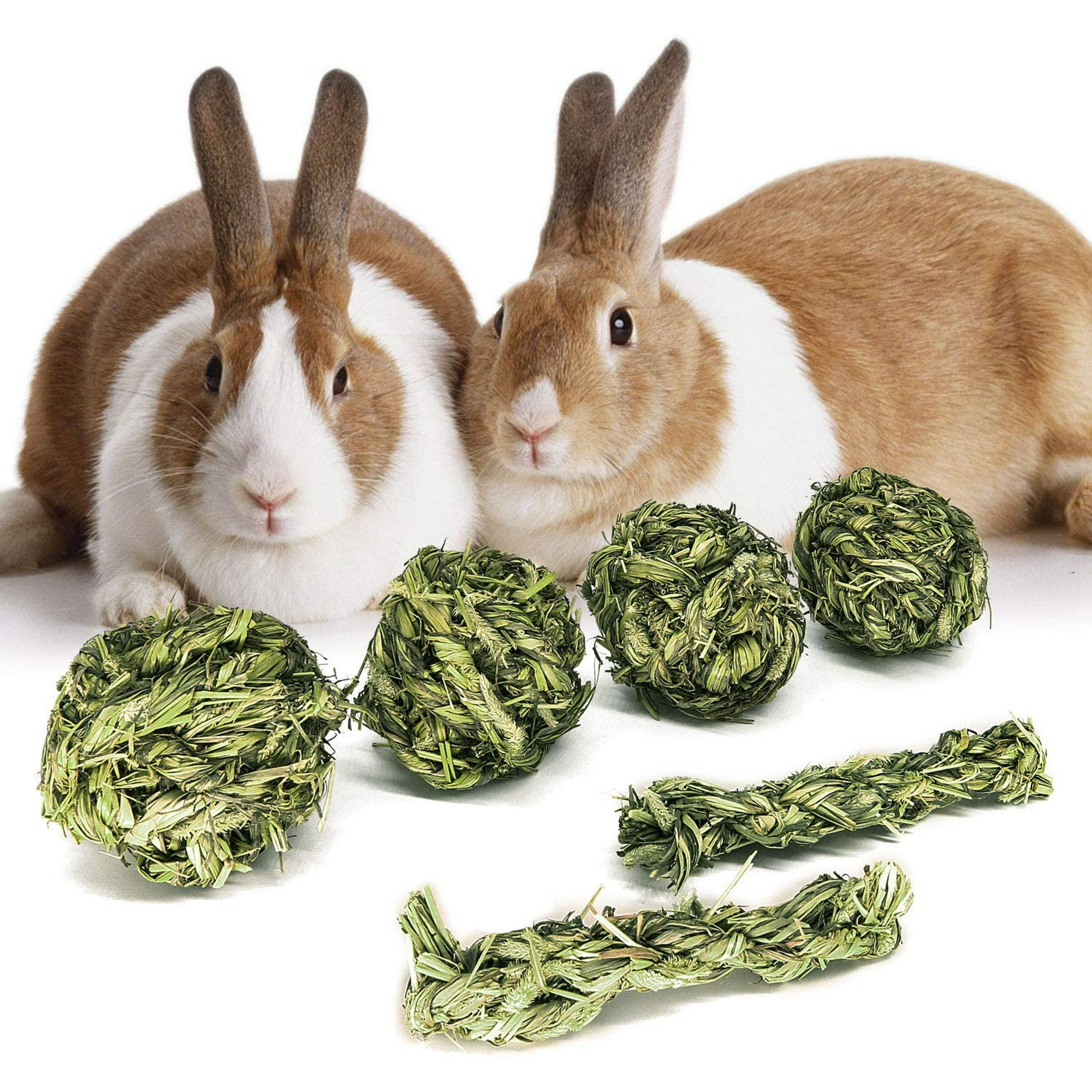 IGUOHAO 6 Packs Bunny Grass Toys Rabbit Chew Ball Toys for Teething Natural Timothy Grass for Bunny Rabbits Chinchilla Hamster Guinea Pigs Gerbils