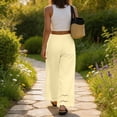 thumbnail image 5 of Womens Linen Lace Trim Pants Summer Boho Elastic Waist Wide Leg Palazzo Pants Flowy Pull on Vacation Beach Pants, 2XL, 5 of 5