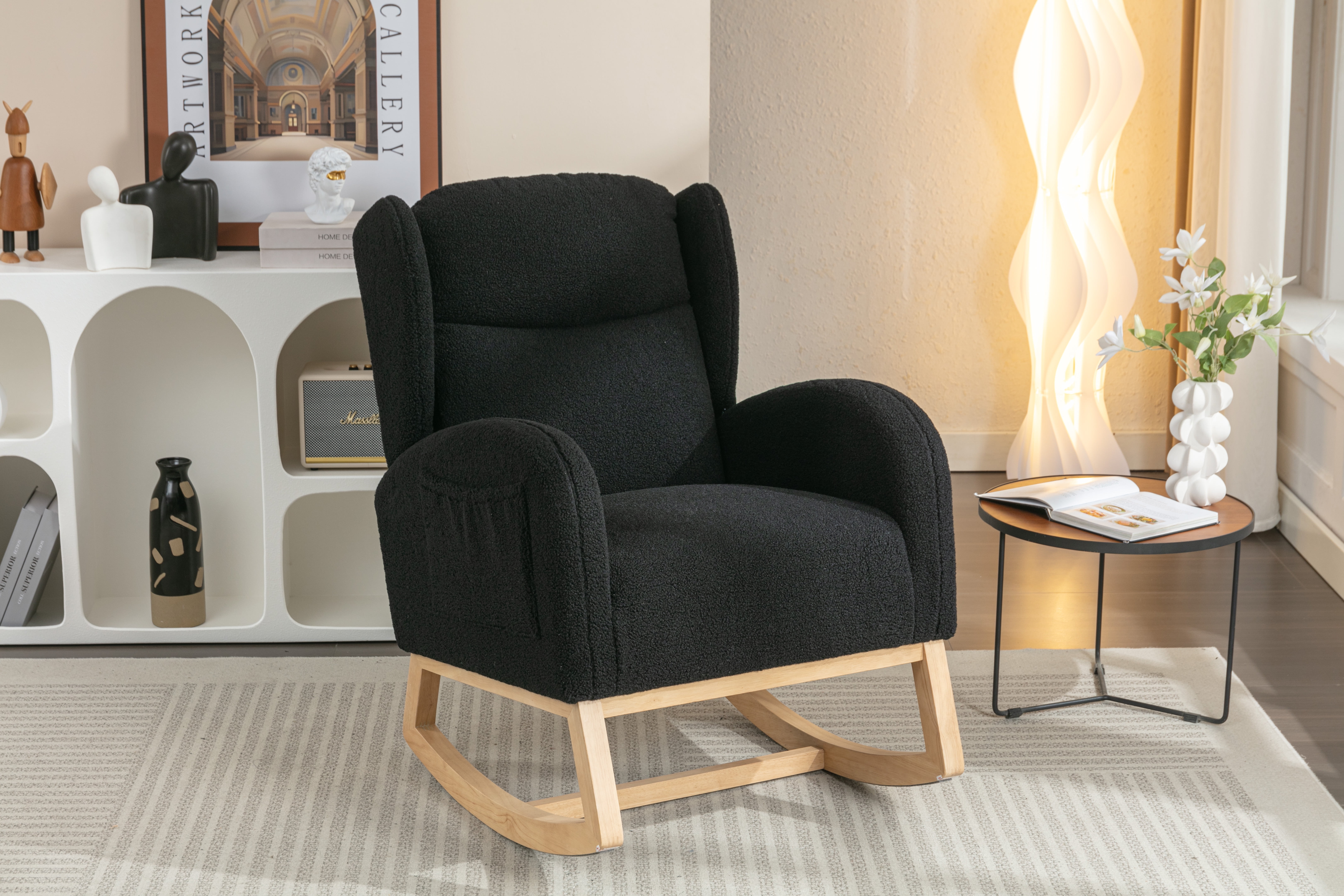 New Nursery Rocking Chair with Solid Wood Legs, Glider Chair for Nursery Rocker Armchair for Living Room Bedroom