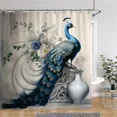 thumbnail image 4 of Vintage Peacock Shower Curtain Beautiful Turquoise Blue Peacock Floral Polyester Fabric Shower Curtain Bathroom r with, 4 of 7