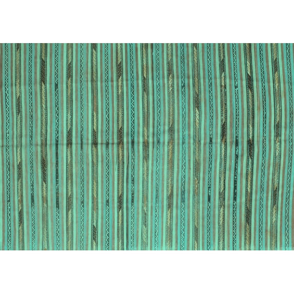 Ahgly Company Machine Washable Indoor Rectangle Southwestern Turquoise Blue Country Area Rugs, 5' x 8'