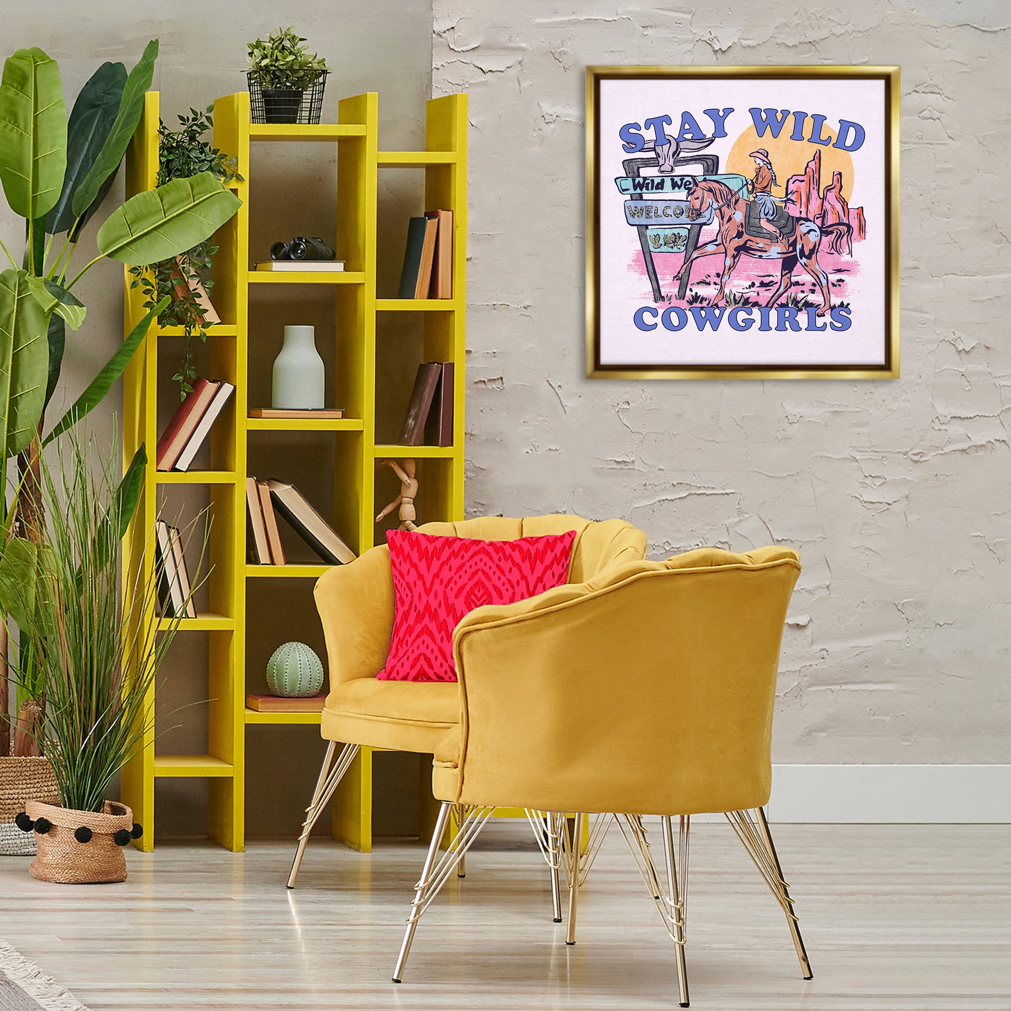 Stupell Industries Stay Wild Cowgirls Entertainment Painting Gold Floater Framed Canvas Art Print Wall Art, 25 x 25