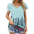 thumbnail image 3 of Red Canoe Ruffle Short Sleeve T-Shirt V Neck Shirts Pattern Cute Tops Casual Tee Long Sleeve High Quality Top, 3 of 4