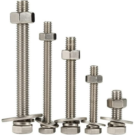 

6 Sets 5/16-18 x 5 Hex Head Screws Bolts Nuts Extra-Large and Thick Flat & Lock Washers Fully Threaded Stainless Steel 18-8 Bright Finish