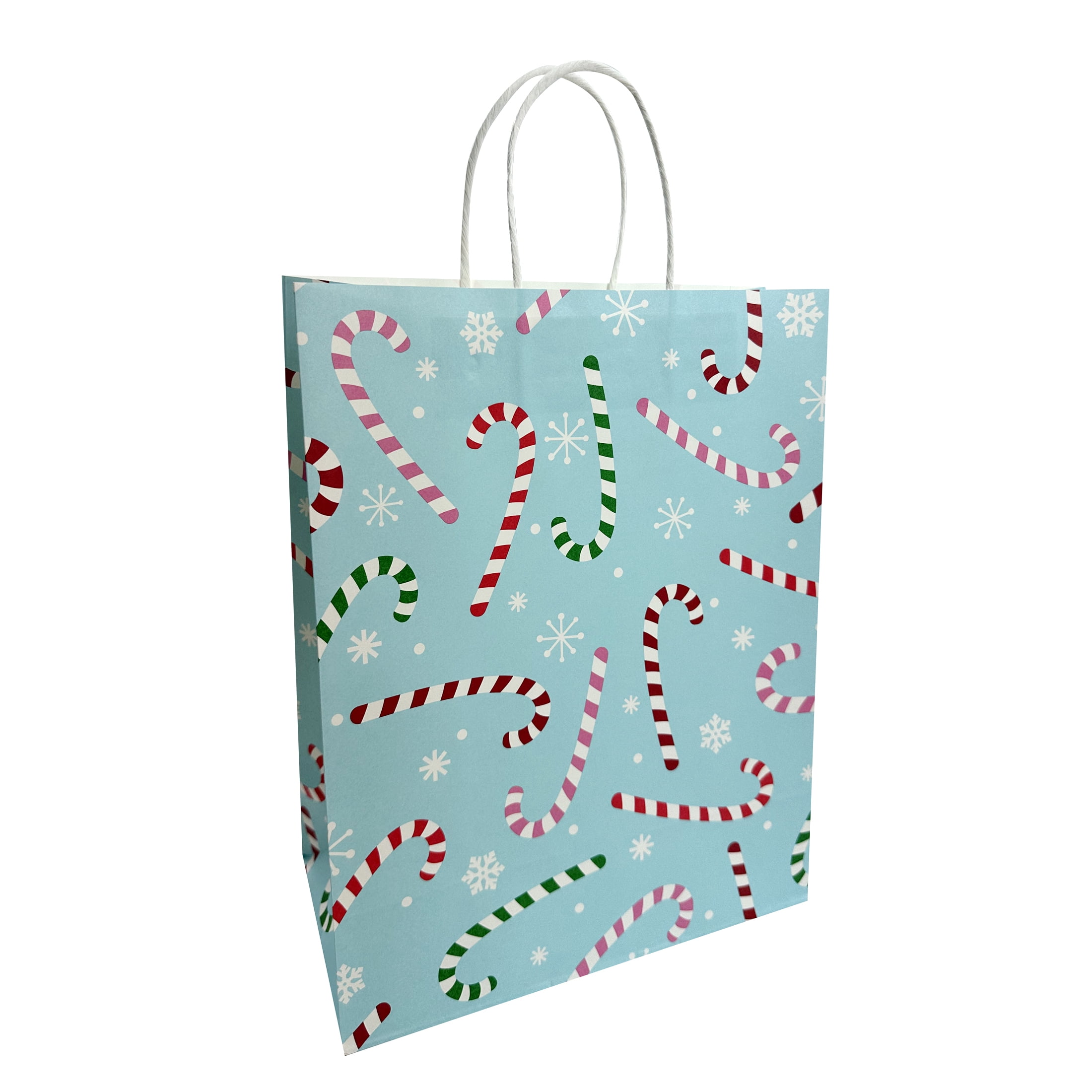 Holiday Time Christmas Gift Paper Bag, Green Penguin, Red Snowman, Merry Christmas, Green Santa, Blue Candy cane, Blue JOY, Large, 10x5x13in