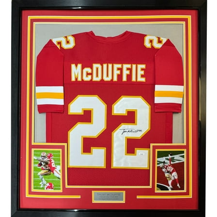 Framed Autographed/Signed Trent McDuffie 35x39 Kansas City Red Football Jersey JSA COA