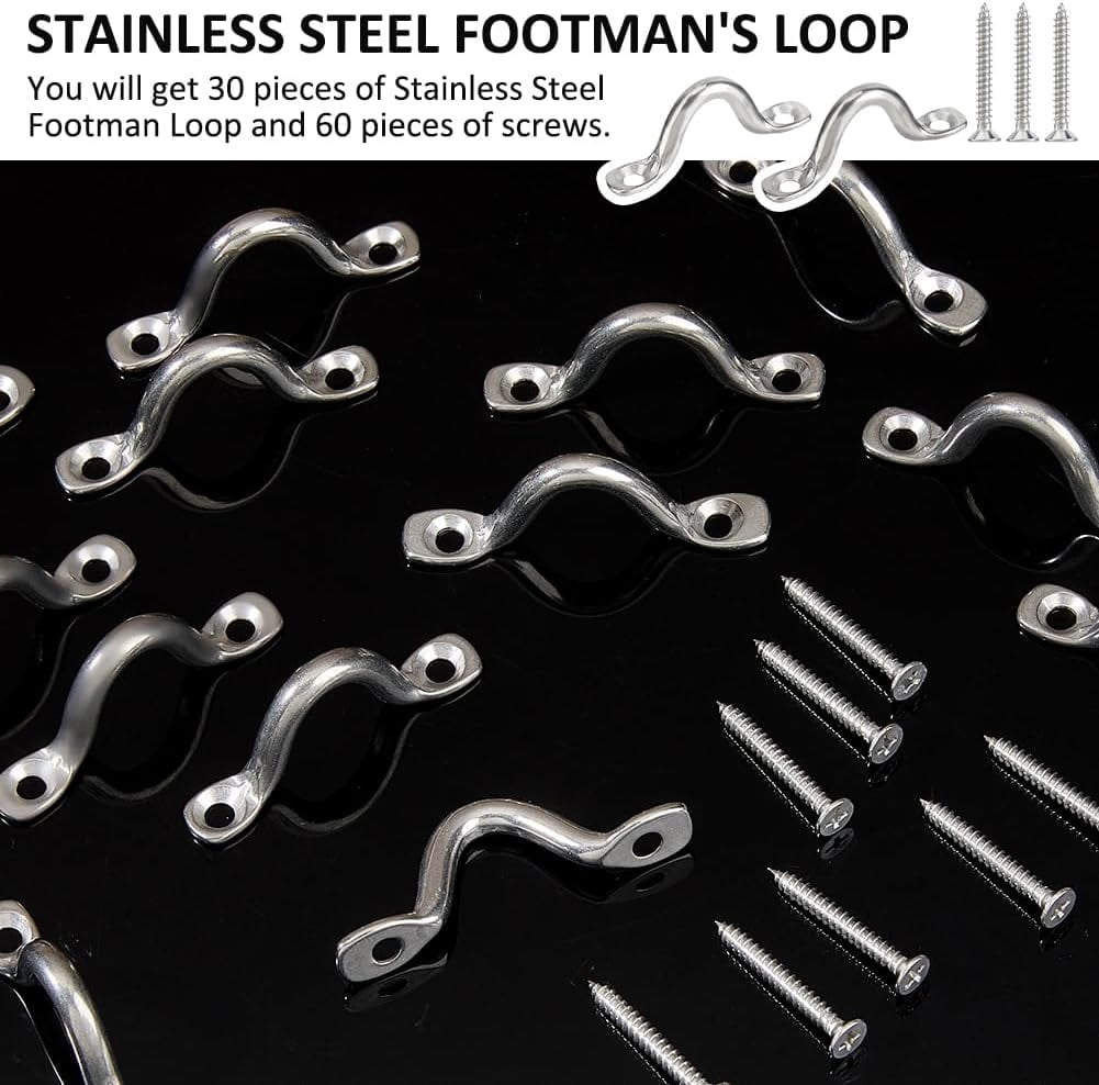 30 Sets M6 Stainless Steel Eye Straps for Bimini Boat Top with 60Pcs Screws Bimini Boat Top PAD Eye Kayak Deck Loops Ceiling Wall Mount U Hooks Silver