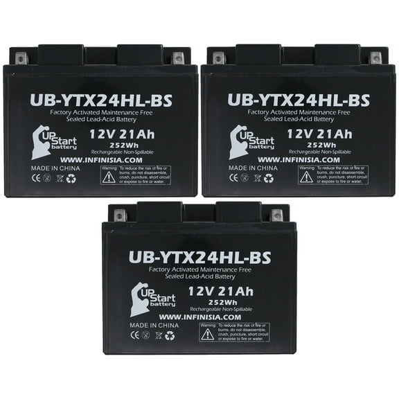 3-Pack UB-YTX24HL-BS Battery Replacement for 1980 Yamaha EC540 Excel 540 CC Snowmobile - Factory Activated, Maintenance Free, Motorcycle Battery - 12V 21AH, UpStart Battery Brand
