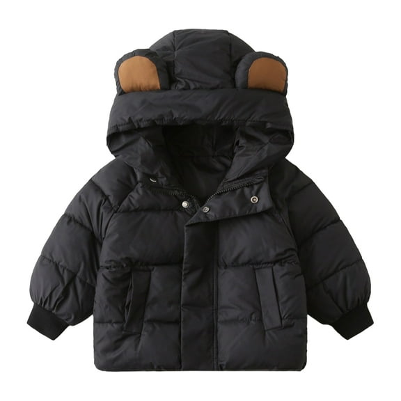 Paokuoon Kids Boys Winter Coat Hooded Cotton for Toddler 2-7Y Thickened Solid Color Outerwear