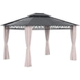 thumbnail image 1 of Outsunny Pavillon à Toit Rigide à Double Toit 10 Pieds x 12 Pieds avec Moustiquaires et Rideaux, Kaki, 1 of 10