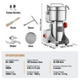 thumbnail image 2 of KFFKFF 1000g Electric Grinder for Grains, 3000W Speedy Commercial Herb Grinder, Swing Type, Stainless Steel, for Dry Spices, Cereals, Coffee, Corn, Pepper, 2 of 9