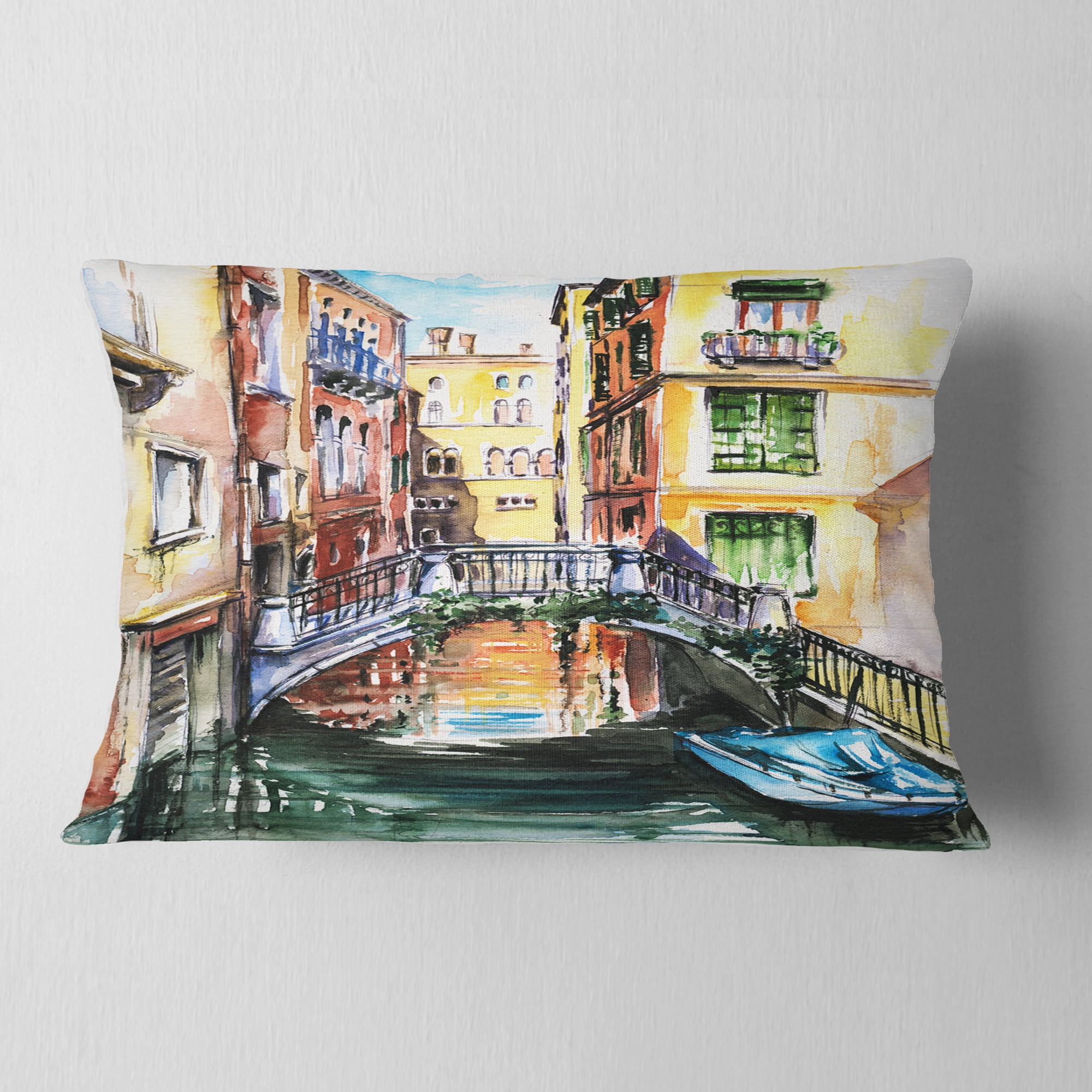 Designart Venice Canal Meeting Bridge - Cityscape Throw Pillow - 12x20