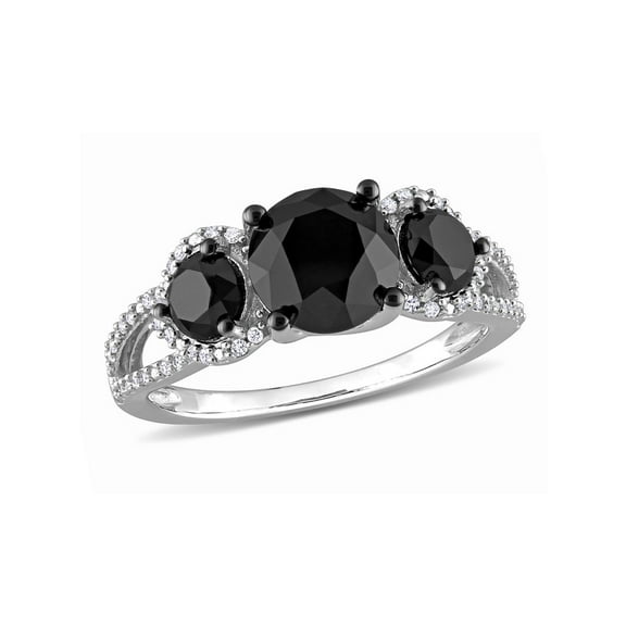 3.00 Carat (Ctw) Black & White Diamond Three-Stone Ring in 10k White Gold for Women