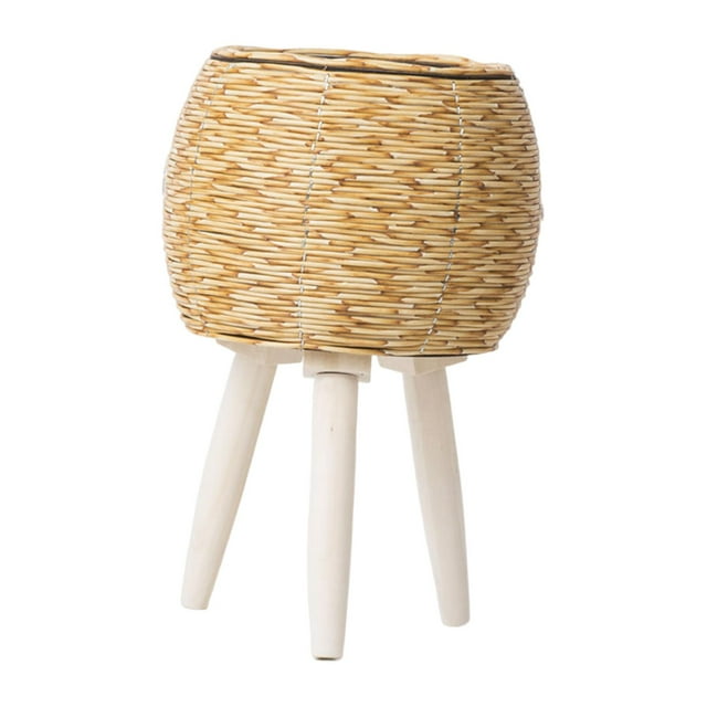 S SERENABLE Plant Basket with Legs Imitation Rattan Basket Gift Simple Flower Pot Floor Flowerpot for Dining Room Restaurant Balcony Cafe Yellow 31x20cm 3 Leg
