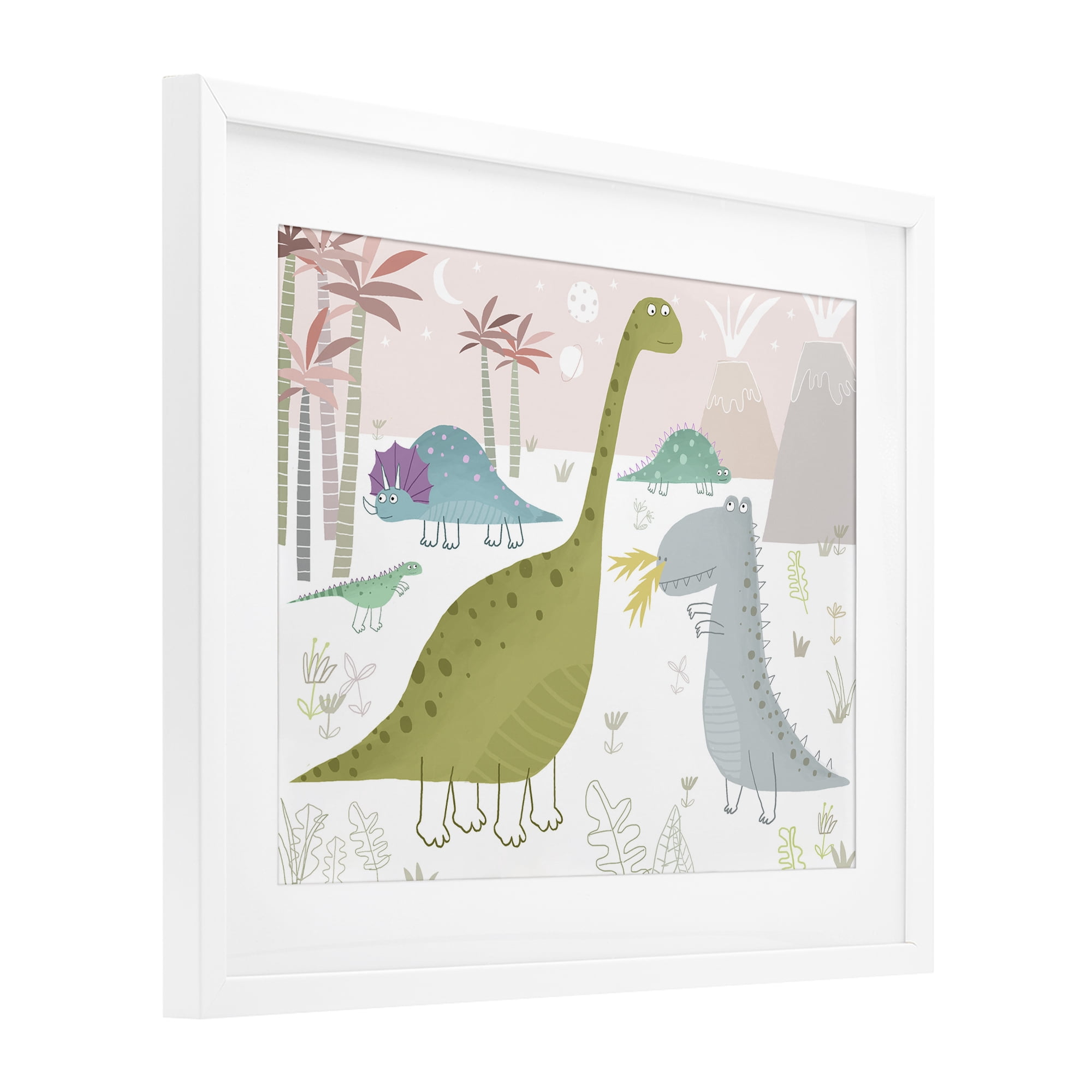 Stupell Industries Earthy Jurassic Dinosaurs White Framed Print Under Glass, design by Carla Daly