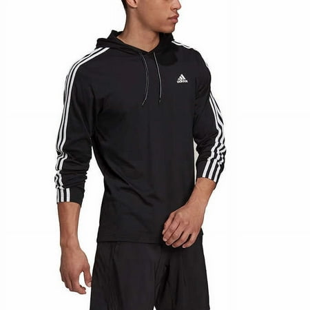 adidas Men’s Lightweight Pullover Sweatershirt Hoodie (Black, Large)