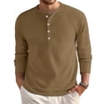 thumbnail image 2 of Mens Waffle Long Sleeve Shirt Casual Button Down Thermal Henley Shirts Lightweight Plain Fall Tshirts Pullover, 2 of 7