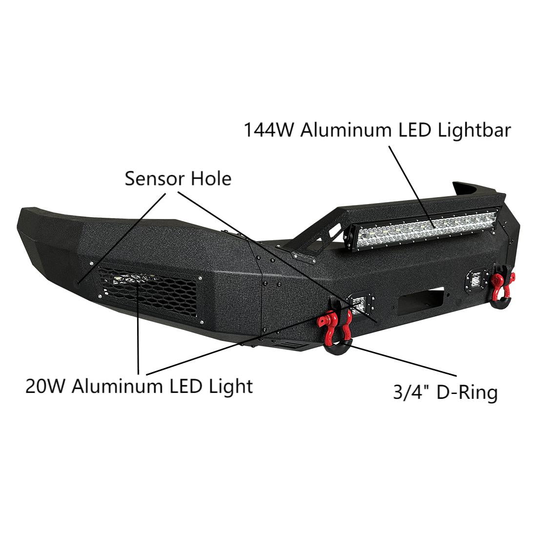 Vijay Compatible with 2006-2007-2008-2009 Dodge RAM 2500/3500 Front Bumper Textured Black Steel with Light and D-ring