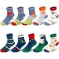 thumbnail image 2 of 10 Pairs Kids Boys Fun Novelty Socks Toddler None Slip Cotton Crew Dress Socks Cartoon Dinosaur Car Shark Stripes, 2 of 7