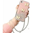 thumbnail image 1 of For Apple iPhone 8 Pink Smart Shockproof Glitter Crystal butterfly Wrist Strap Cover Case, 1 of 5