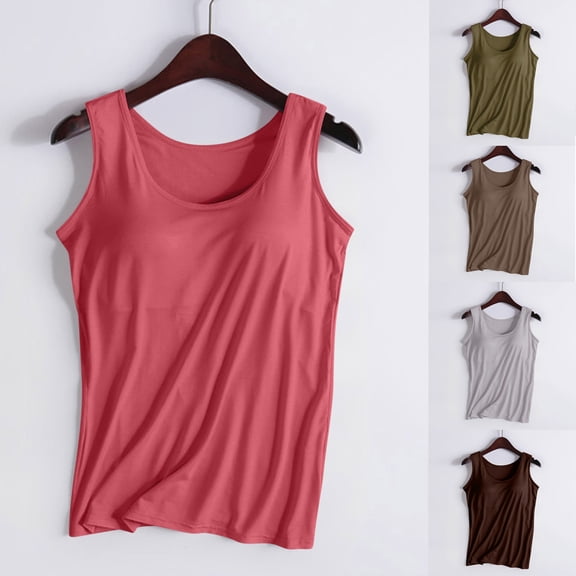 Axiiglly Women Tank Top, Holiday Sleeveless Round Neck Tank Top with Built-in Cups, Lightweight Breathable Summer Beach Tops, S-2XL