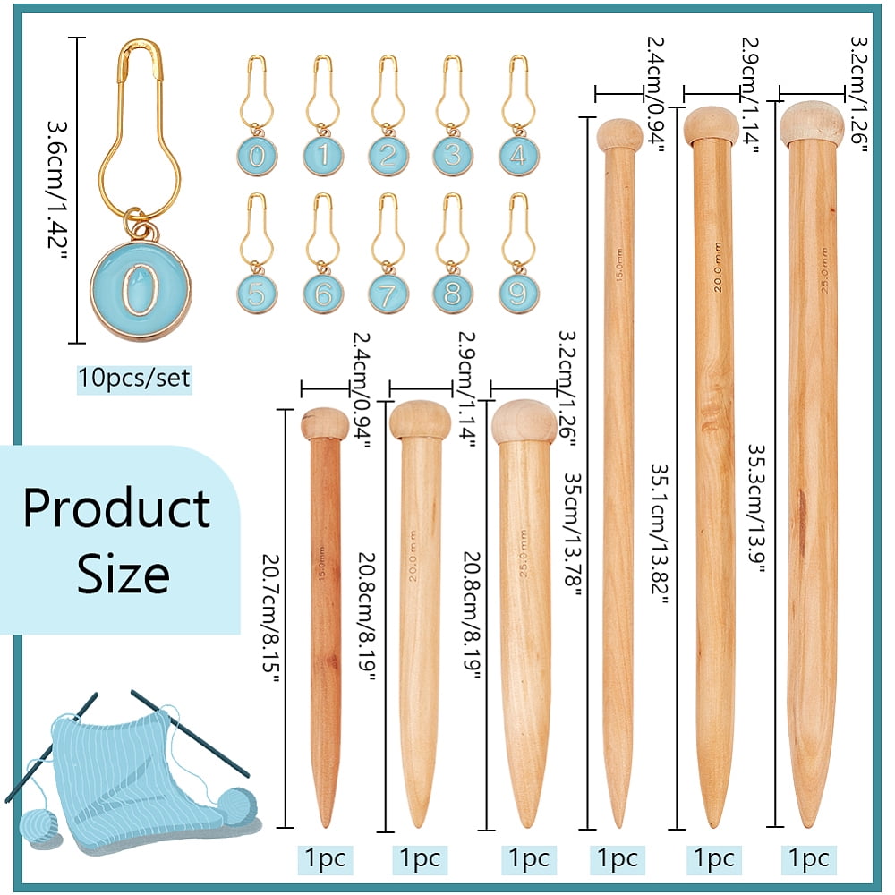 6Pcs Bamboo Circular Knitting Needles 1 Set Alloy Enamel Flat Round with Number 0~9 Brooch Mixed Color Needles: 20.7~35.3x2.4~3.2cm 1pc/style