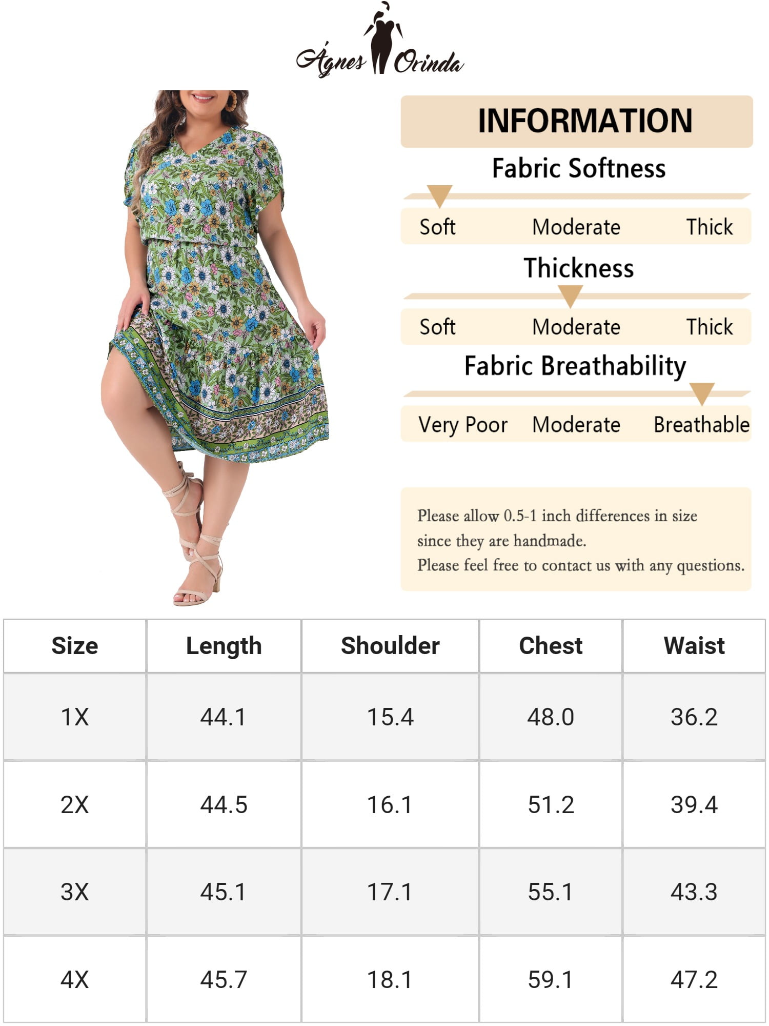 DARING DIVA Plus Size V Neck Short Sleeve Floral Midi Dress 3X Green