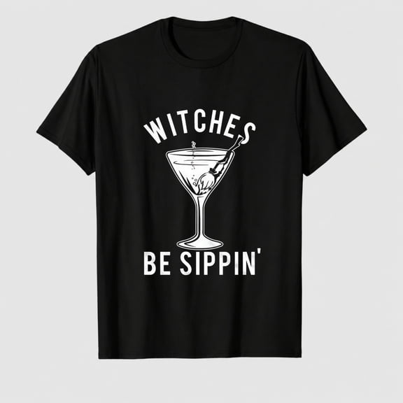 Women's Halloween Witch Potion Glass Graphic T-Shirt, 100% Cotton Short Sleeve Shirt