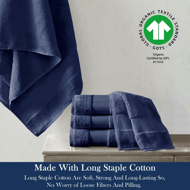 Delara 33-Piece Organic Cotton Towel Set, 650 GSM Luxury Plush, Quick Dry & Ultra-Absorbent, GOTS & OEKO-TEX Certified, Navy Blue