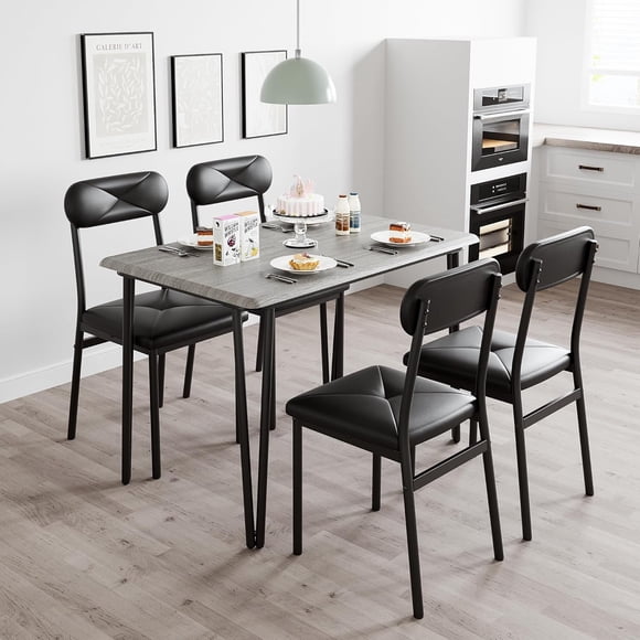 Bingirl 4-Person Dining Table Set: Space-Saving Modern Dinette for Small Kitchens and Breakfast Nooks, Grey Table with 4 Upholstered Chairs