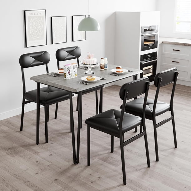 4-person dining mesa set: space-saving moderno dinette para small kitchens y breakfast nooks, gris mesa con 4 forrado sillas