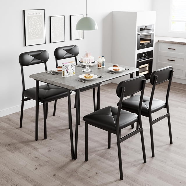 4-person dining mesa set: space-saving moderno dinette para small kitchens y breakfast nooks, gris mesa con 4 forrado sillas