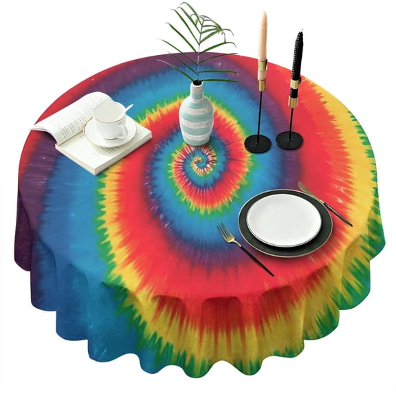 Colorful Tie Dye Pattern Round Tablecloth 60"x60",Wrinkle Wipeable Table Cloth for Kitchen Dining Room Picnic Patio Party