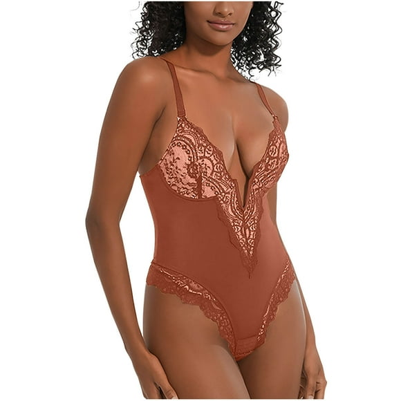 Fashion Women Solid Color V-neck Lace Camisole Waist Lift Buttocks Crotch Buckle Shapewear Bodysuit, Seamless Compression, Bodycon Fit, Everyday Undergarment, Body Shaping, Seamless Seamless, Bodycon