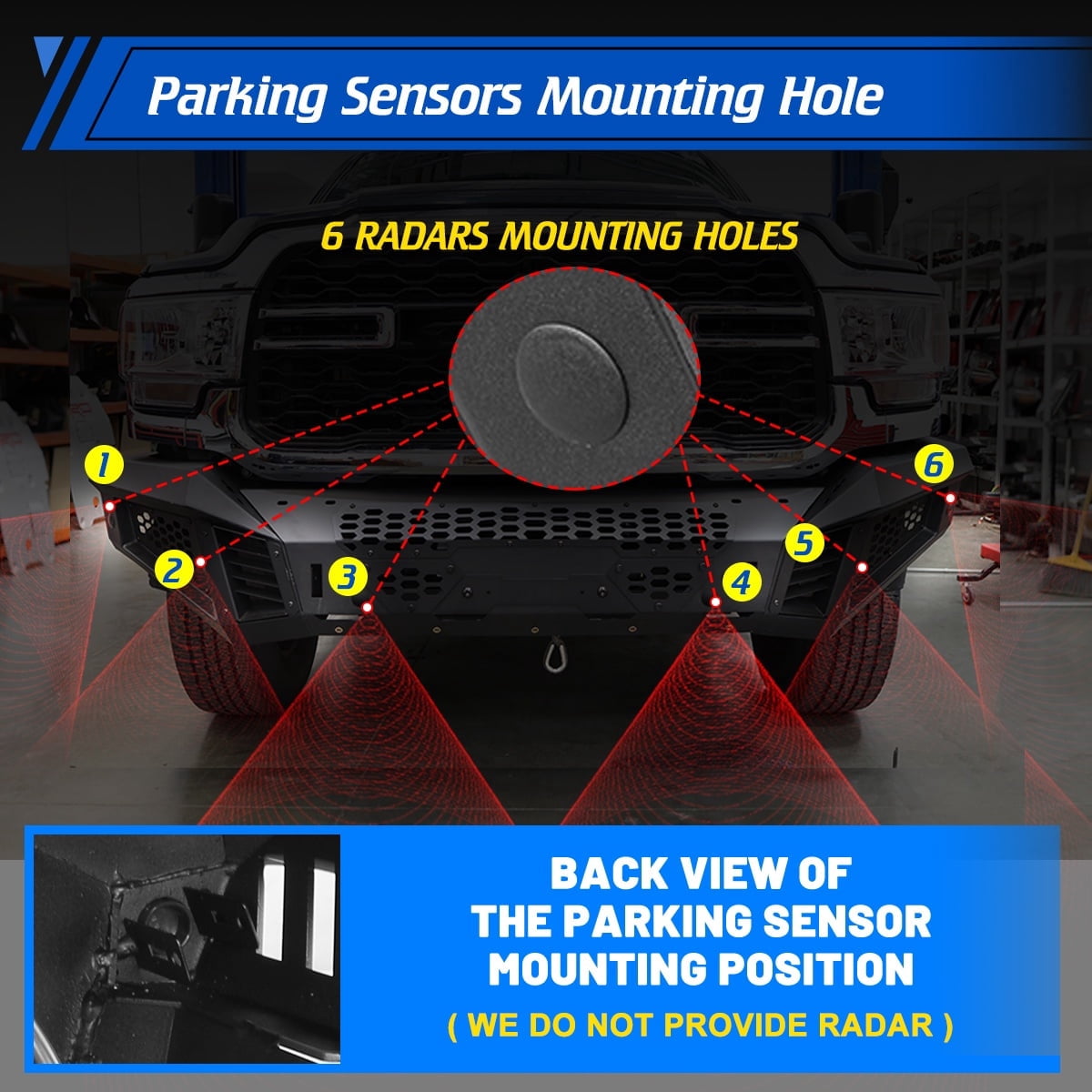 Modular 2 IN 1 Front Bumper + Side Wings For 2019-2024 Ram 2500 3500 Includes a set of 4" pod lights and D-Rings,w/Mounting Hole for Parking Sensors,w/Winch Cable Guide Hole