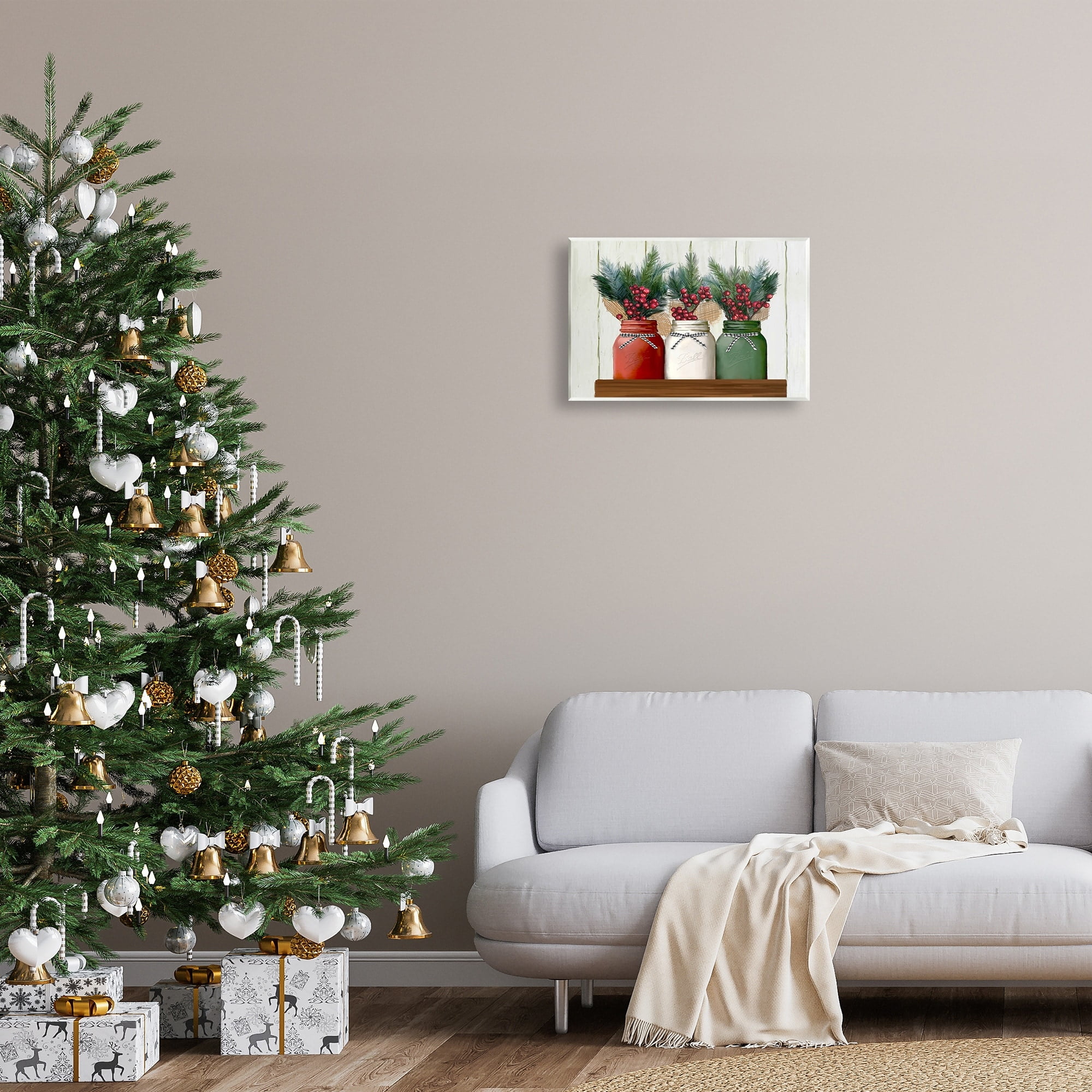 Stupell Industries Festive Holiday Jars Christmas Berry Bouquets Wall Plaque Design by Ziwei Li