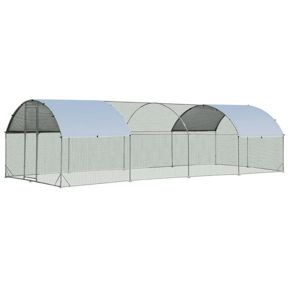 Gymax Large Metal Chicken Coop Outdoor Galvanized Dome Shaped Cage w/Cover 9 ft x25 ft