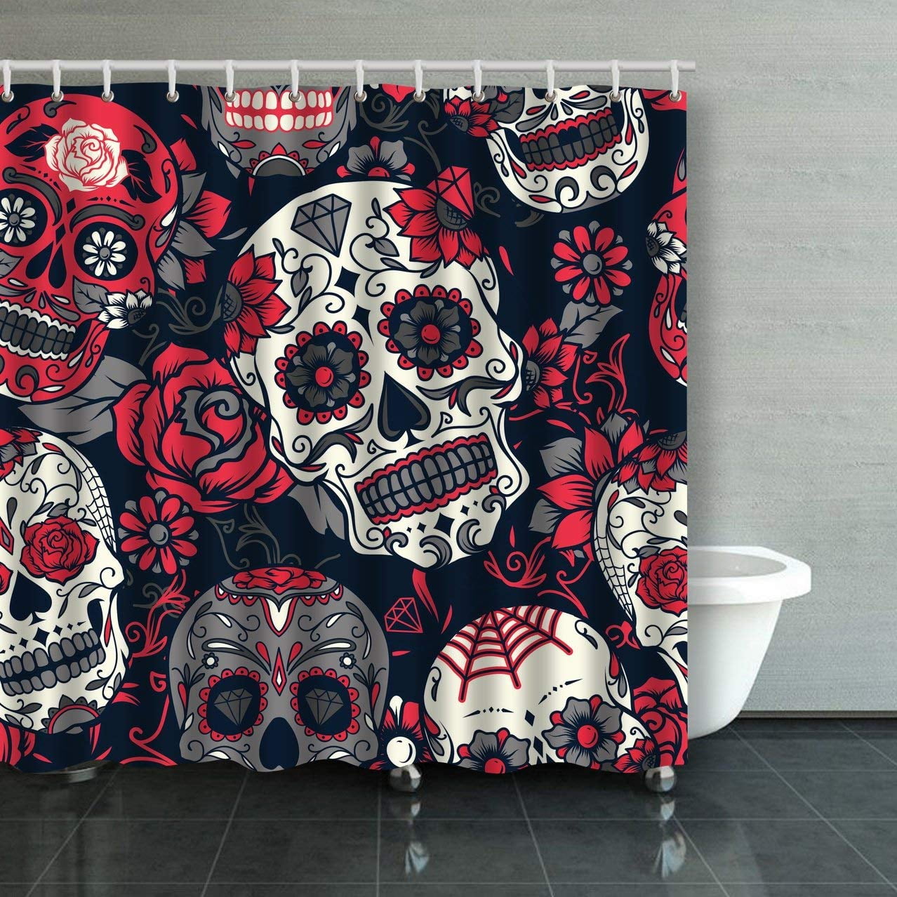 Halloween Decor Sugar Skull Day of The Dead Shower Curtain Bath Accessory Sets 