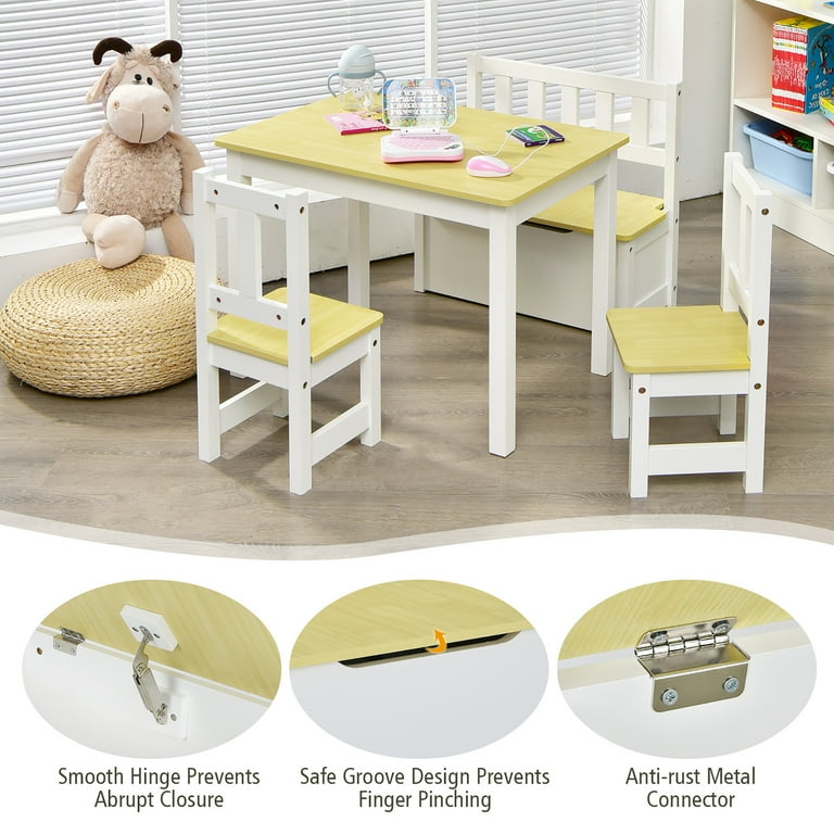 Costway 4 PCS Kids Wooden Activity Table Chairs Set w Storage